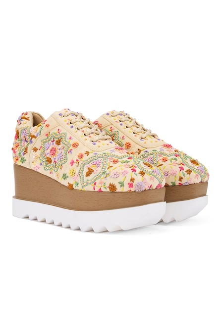 Anaar Rangeela Resham Embroidered Wedge Sneakers 