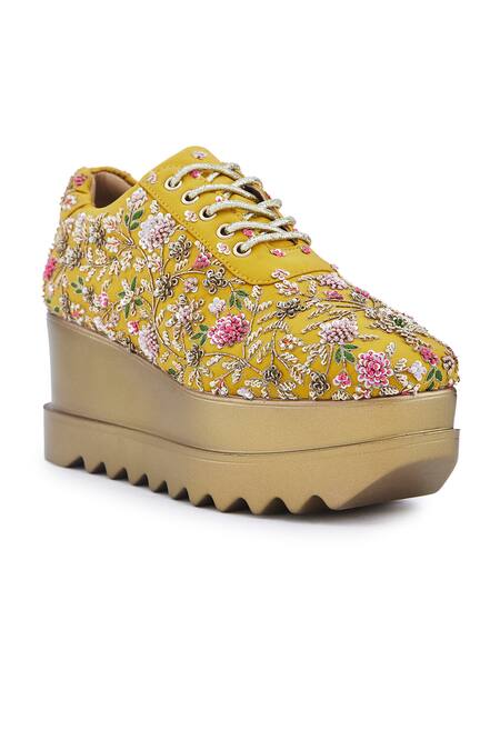 Buy Anaar Yellow Embroidery, Sequins Eternal Sunshine Resham Wedge Sneakers Online at Aza Fashions Buy_Anaar_Yellow Embroidery, Sequins Eternal Sunshine Resham Wedge Sneakers _Online_at_Aza_Fashions