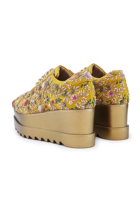 Anaar Yellow Embroidery, Sequins Eternal Sunshine Resham Wedge Sneakers at Aza Fashions Anaar_Yellow Embroidery, Sequins Eternal Sunshine Resham Wedge Sneakers _at_Aza_Fashions