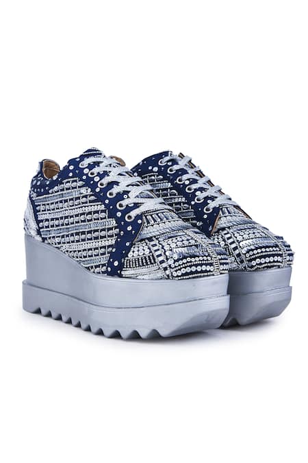 Anaar Triple Seven Stripe Embroidered Wedge Sneakers 