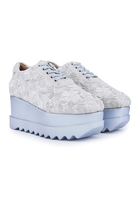 Anaar Vanilla Lulu Floral Woven Wedge Sneakers 