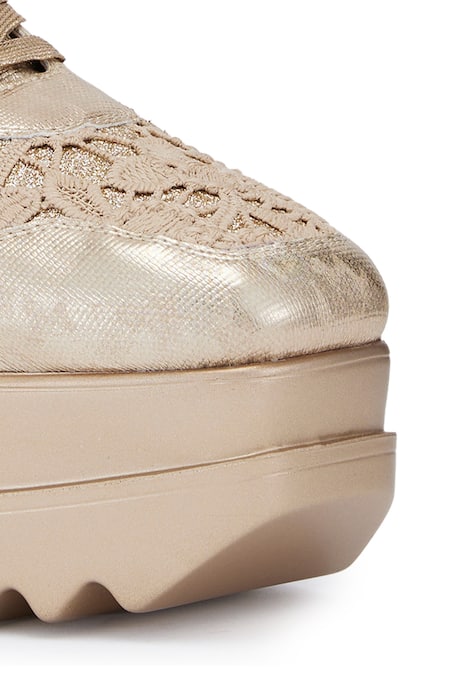 Shop_Anaar_Gold Rustique Lace Embellished Wedge Sneakers 