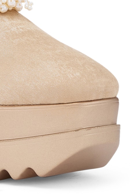 Anaar_Gold Belle Of The Ball Pearl Embellished Wedge Sneakers _at_Aza_Fashions
