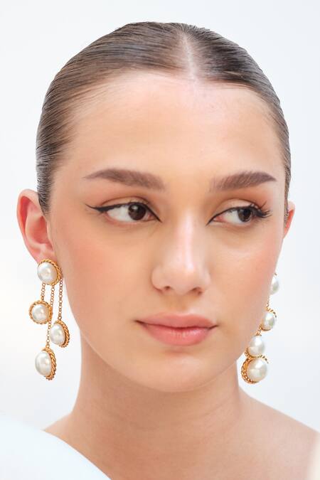Anaash_Gold Plated Beads Cascade Studded Earrings _Online_at_Aza_Fashions