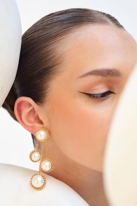 Buy_Anaash_Gold Plated Beads Cascade Studded Earrings _Online_at_Aza_Fashions