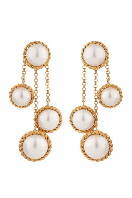 Anaash_Gold Plated Beads Cascade Studded Earrings _at_Aza_Fashions