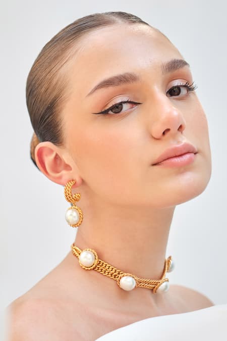Shop Anaash Gold Plated Collar Bead Embellished Choker Online at Aza Fashions Shop_Anaash_Gold Plated Collar Bead Embellished Choker _Online_at_Aza_Fashions