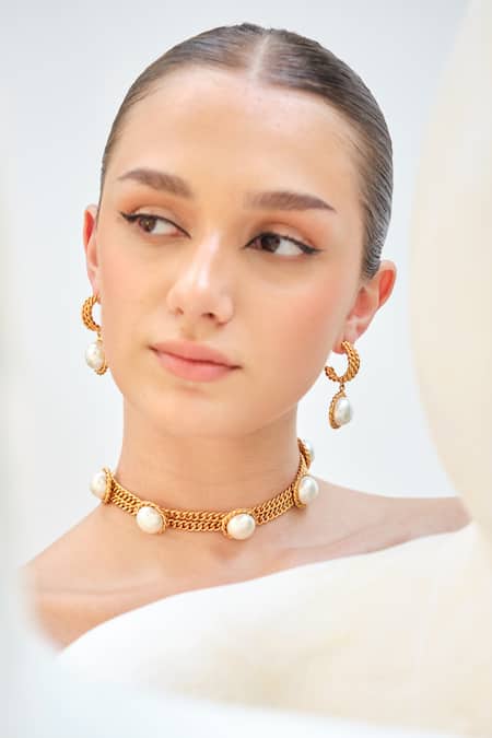 Anaash_Gold Plated Beads Embellished Drops _at_Aza_Fashions