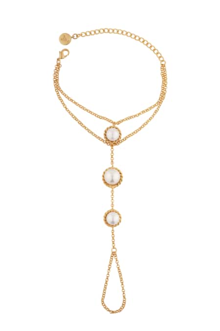 Shop Anaash Gold Plated Beads Embellished Hathphool at Aza Fashions Shop_Anaash_Gold Plated Beads Embellished Hathphool_at_Aza_Fashions