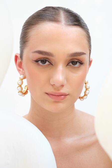 Anaash_Gold Plated Beads Embellished Hoops_Online_at_Aza_Fashions