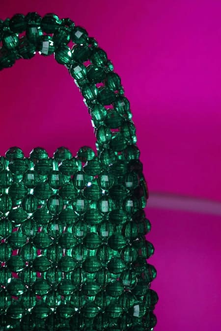 Shop_House Of Ekara_Emerald Green Beads Textured Bag _Online_at_Aza_Fashions