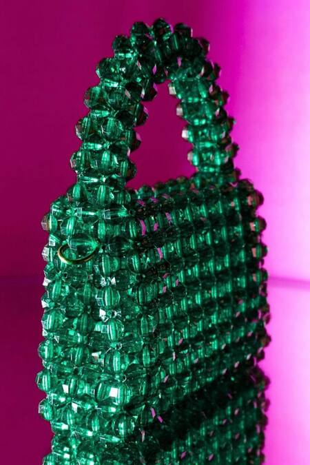 House Of Ekara_Emerald Green Beads Textured Bag _at_Aza_Fashions