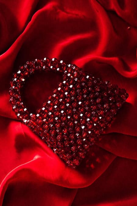 House Of Ekara Fiery Red Beaded Bag 