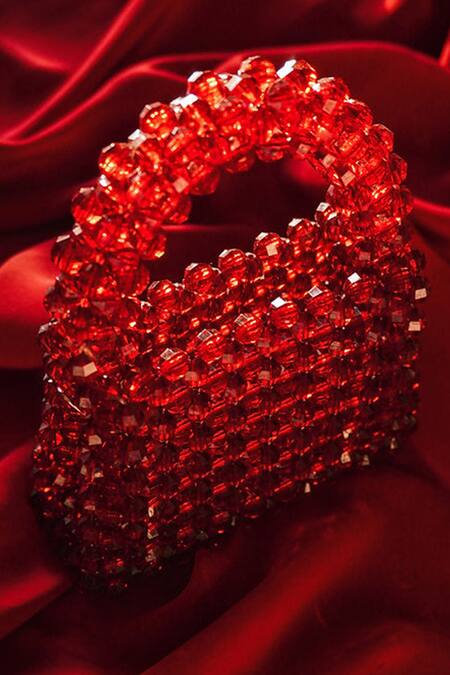 Buy_House Of Ekara_Red Beads Fiery Bag _Online_at_Aza_Fashions