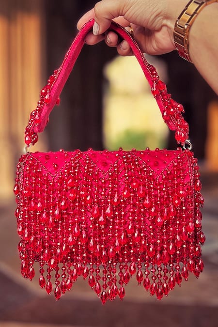 HOUSE OF EKARA Velvet Crystal Tassel Flap Bag 