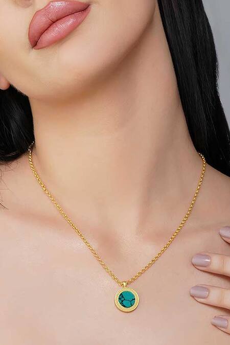 Shop_ZARIIN_Blue Healing Touch Stone Embellished Pendant Necklace _Online_at_Aza_Fashions