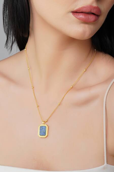 Shop_ZARIIN_Blue Soul Soothe Lapis Lazuli Embellished Pendant Necklace _Online_at_Aza_Fashions