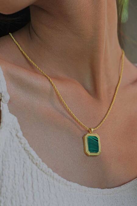 ZARIIN_Green Soul Soothe Malachite Embellished Pendant Necklace_Online_at_Aza_Fashions