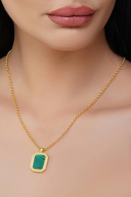 Buy_ZARIIN_Green Soul Soothe Malachite Embellished Pendant Necklace_Online_at_Aza_Fashions