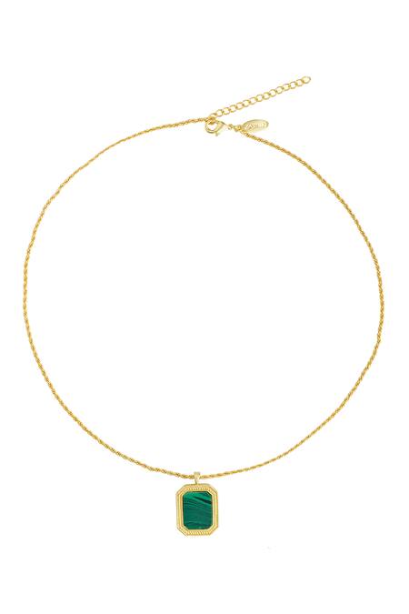 Shop_ZARIIN_Green Soul Soothe Malachite Embellished Pendant Necklace_Online_at_Aza_Fashions