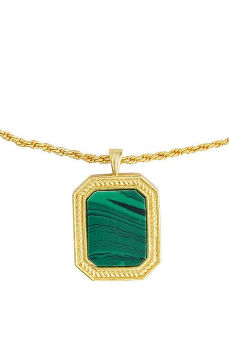 ZARIIN_Green Soul Soothe Malachite Embellished Pendant Necklace_at_Aza_Fashions