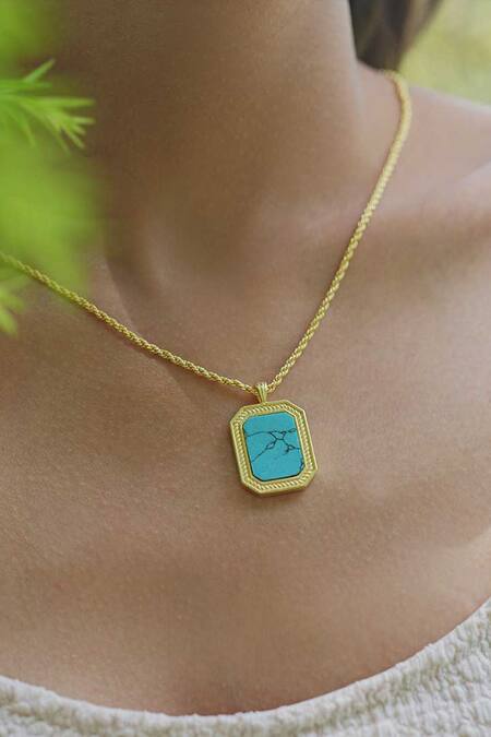 Shop_ZARIIN_Blue Soul Soothe Stone Embellished Pendant Necklace _Online_at_Aza_Fashions