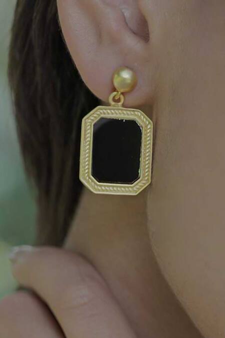 ZARIIN_Black Stones Revitalise Onyx Earrings _at_Aza_Fashions