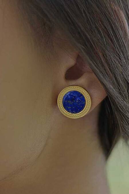 ZARIIN_Blue Lace Tranquil Life Lapis Lazuli Stud Earrings_at_Aza_Fashions