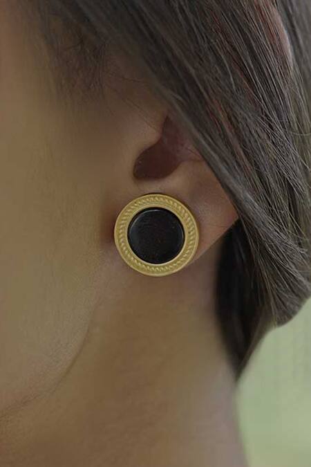 ZARIIN_Black Stones Tranquil Life Onyx Stud Earrings _Online_at_Aza_Fashions
