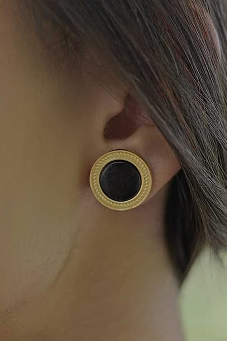 ZARIIN_Black Stones Tranquil Life Onyx Stud Earrings _at_Aza_Fashions