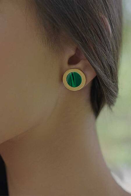ZARIIN_Green Stones Tranquil Life Malachite Stud Earrings _at_Aza_Fashions