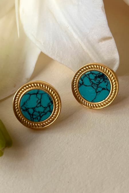 Shop Zariin Blue Tranquil Life Turquoise Stud Earrings at Aza Fashions Shop_Zariin_Blue Tranquil Life Turquoise Stud Earrings _at_Aza_Fashions