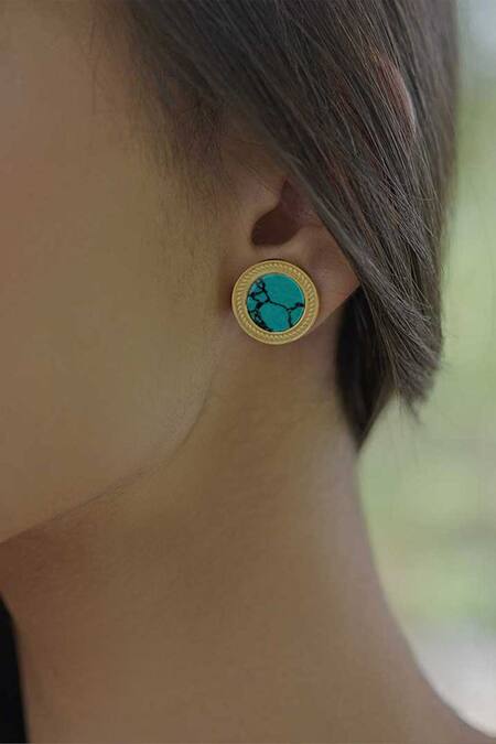 Buy Zariin Blue Tranquil Life Turquoise Stud Earrings Online at Aza Fashions Buy_Zariin_Blue Tranquil Life Turquoise Stud Earrings _Online_at_Aza_Fashions