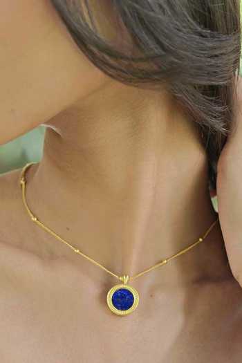 ZARIIN_Blue Healing Touch Lapis Lazuli Pendant Necklace_at_Aza_Fashions