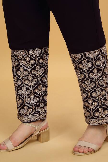 Aham-Vayam_Purple Georgette, Silk Zari, Mirrors, Beads, Embroidery Meer Floral Kurta Set _Online_at_Aza_Fashions