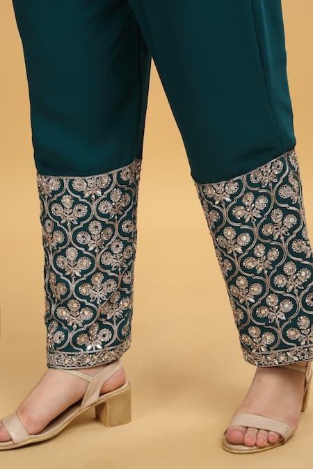 Aham-Vayam_Green Georgette, Silk Beads, Mirrors, Zari Round Meer Emboridered Kurta Set _Online_at_Aza_Fashions