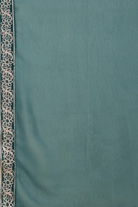 Shop_Aham-Vayam_Green Georgette, Silk Beads, Mirrors, Zari Round Meer Emboridered Kurta Set 