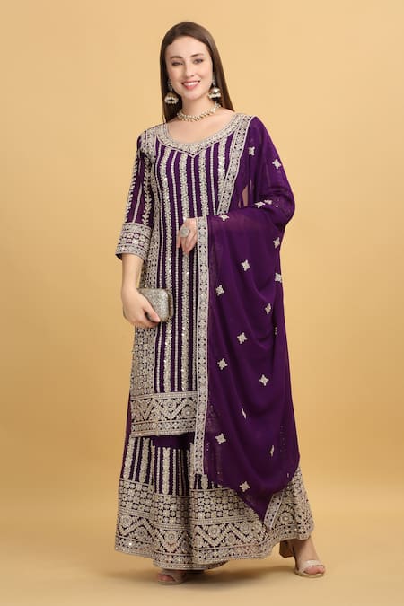 Aham-Vayam Firdaus Floral Stripe Embroidered Kurta Set 