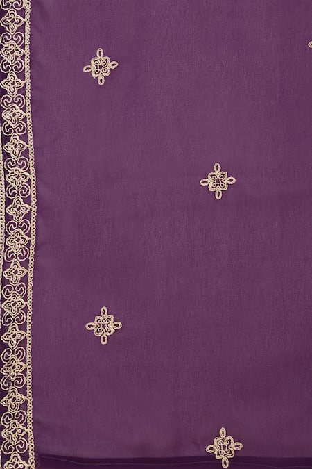 Shop_Aham-Vayam_Purple Georgette, Silk Mirrors, Beads, Zari, Firdaus Floral Stripe Kurta Set 
