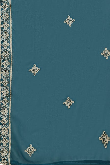 Shop_Aham-Vayam_Green Georgette, Silk Mirrors, Beads, Zari Firdaus Thread Embroidered Kurta Set 