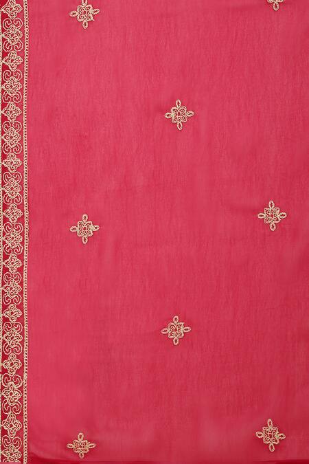 Shop_Aham-Vayam_Red Georgette, Silk Mirrors, Beads, Zari, Embroidery Firdaus Thread Kurta Set 