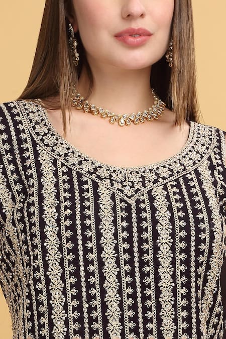 Shop_Aham-Vayam_Purple Georgette, Silk Sequins, Zari, Embroidery Khoobsurat Thread Kurta Set _Online_at_Aza_Fashions