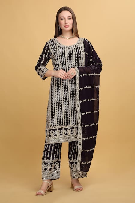 Aham-Vayam_Purple Georgette, Silk Sequins, Zari, Embroidery Khoobsurat Thread Kurta Set _at_Aza_Fashions