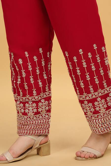 Aham-Vayam_Red Georgette, Silk Sequins, Zari, Embroidery Round Neck Khoobsurat Kurta Set _Online_at_Aza_Fashions