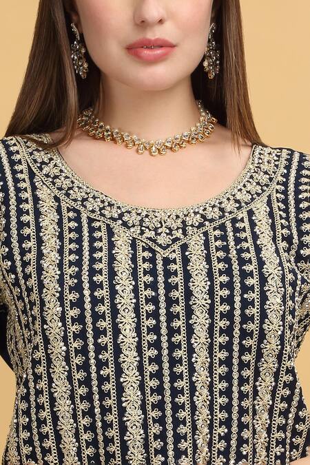 Shop_Aham-Vayam_Green Georgette, Silk Sequins, Zari, Embroidery Khoobsurat Stripe Kurta Set _Online_at_Aza_Fashions