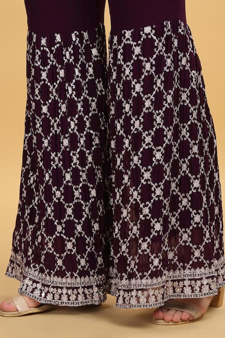 Aham-Vayam_Purple Georgette, Silk Embroidery, Sequins, Kasbah Zari Thread Kurta Set _Online_at_Aza_Fashions