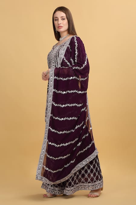 Buy_Aham-Vayam_Purple Georgette, Silk Embroidery, Sequins, Kasbah Zari Thread Kurta Set 