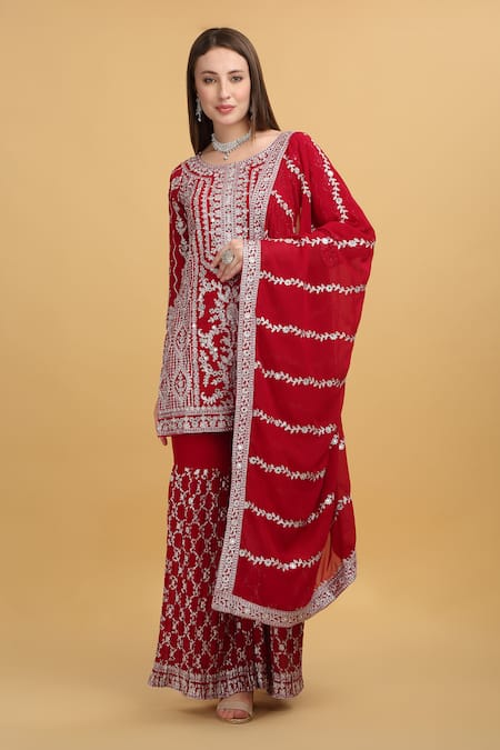 Aham-Vayam Kasbah Thread Embroidered Kurta Sharara Set 