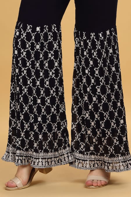 Aham-Vayam_Purple Georgette, Silk Embroidery, Zari, Mirrors Round Kasbah Kurta Sharara Set _Online_at_Aza_Fashions