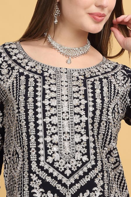 Shop_Aham-Vayam_Purple Georgette, Silk Embroidery, Zari, Mirrors Round Kasbah Kurta Sharara Set _Online_at_Aza_Fashions